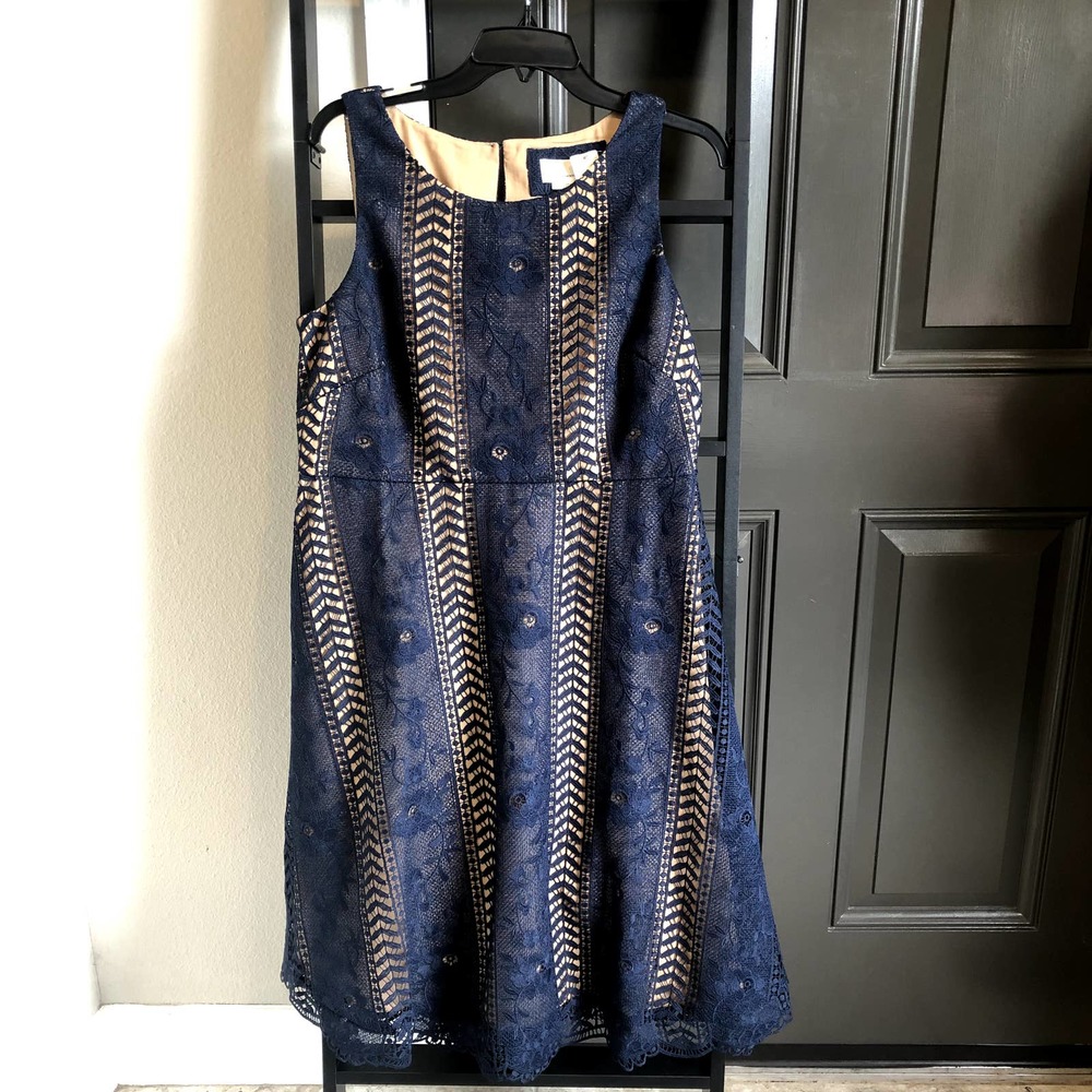 nwt anthropologie anthro georgia navy blue lace skater dress size 12 - Picture 3 of 6
